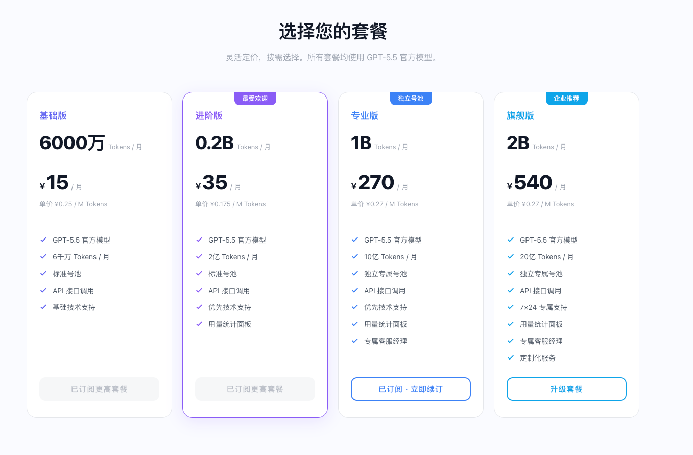 Codex 套餐页