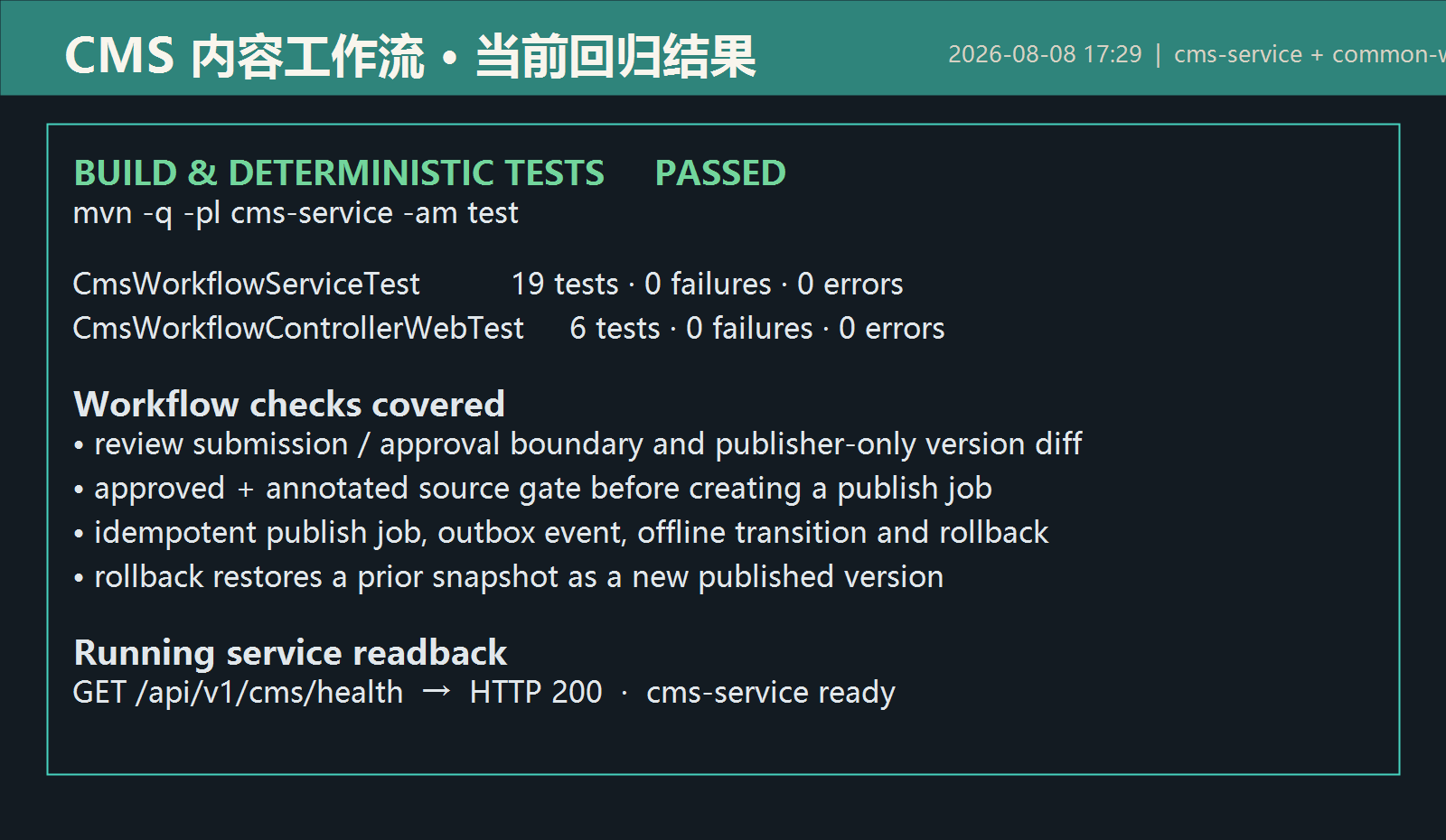 CMS 工作流回归结果