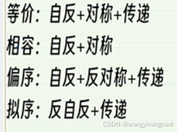 等价关系：自反性，传递性，对称性