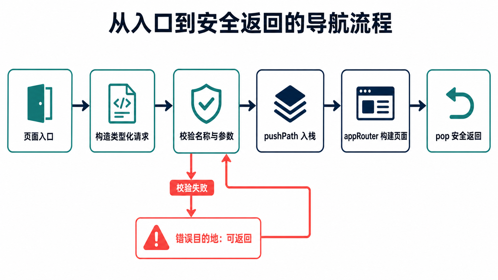 页面入口到参数校验、目标构建与返回的导航流程