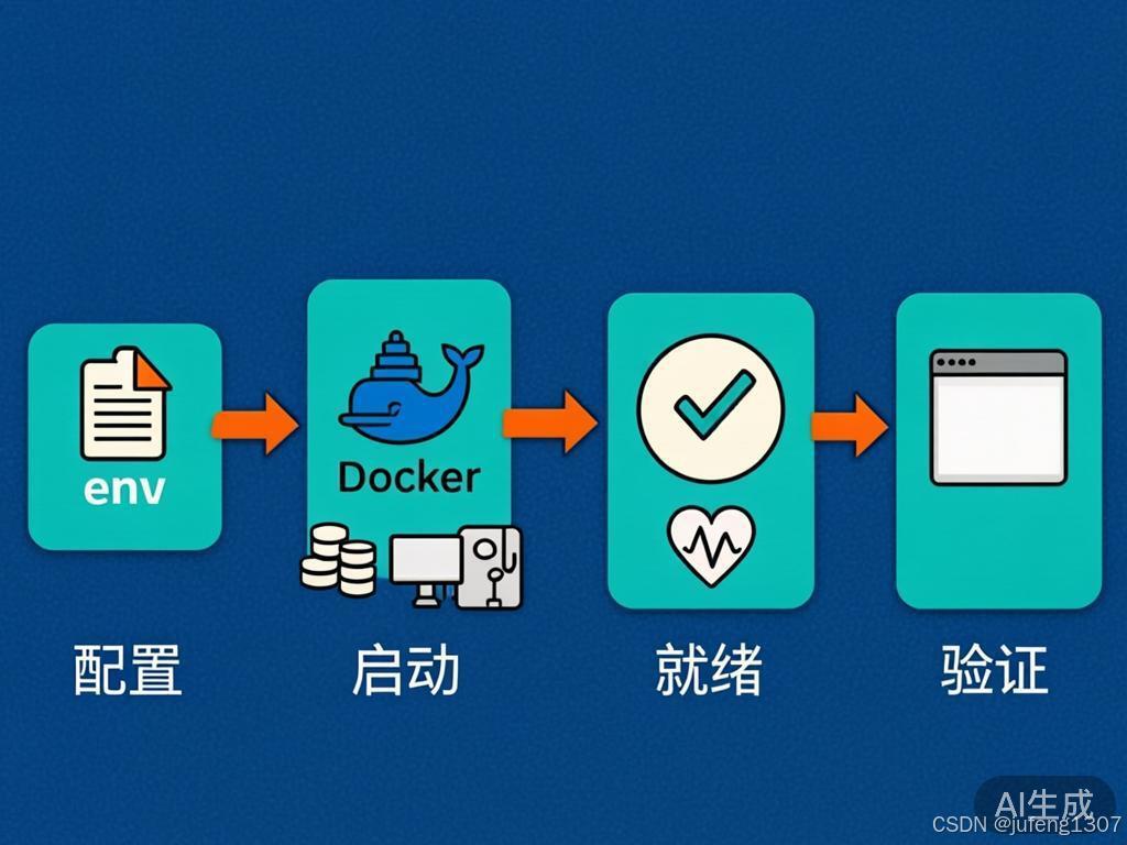 流程图：docker compose up 到容器就绪的步骤