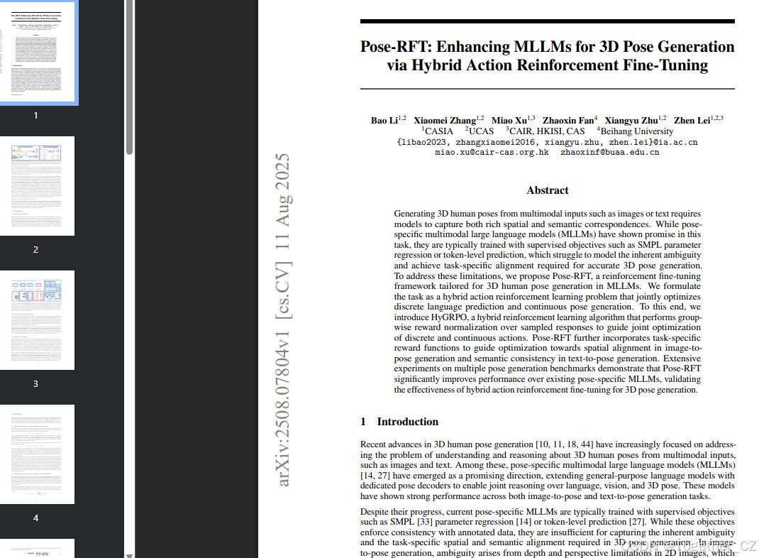 Pose-RFT: Enhancing MLLMs for 3D Pose Generation via Hybrid Action ...