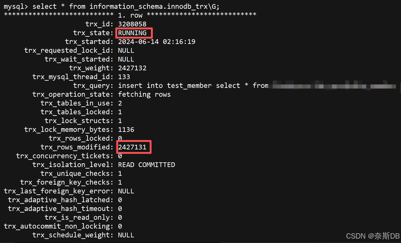 MySQL篇】长事务与大事务排查：通过information_schema.innodb_trx视图查看事务的执行进度_如何查看mysql  是否有大事务-CSDN博客