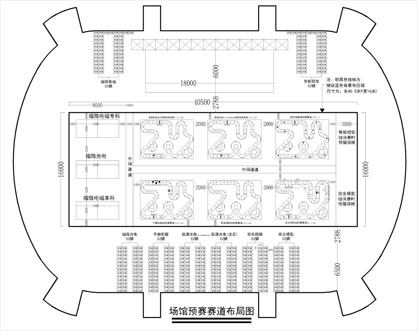 ▲ 图1.2.3 场馆预赛赛道铺设示意图