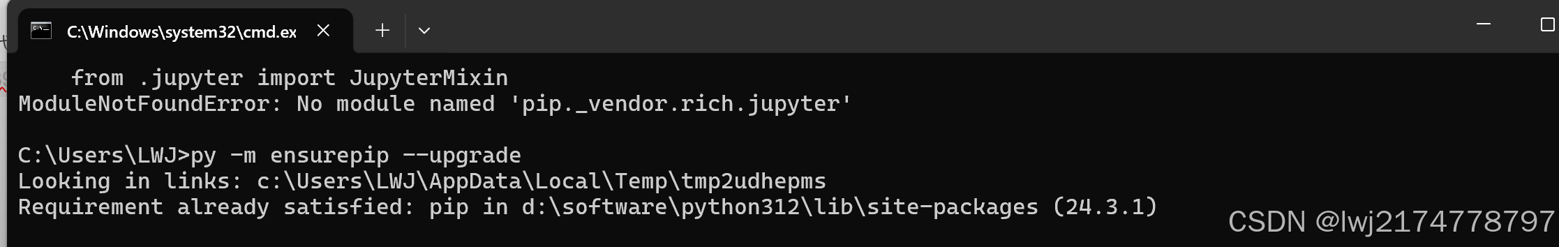 pip安装flask报错ModuleNotFoundError: No module named ‘pip._vendor.rich ...