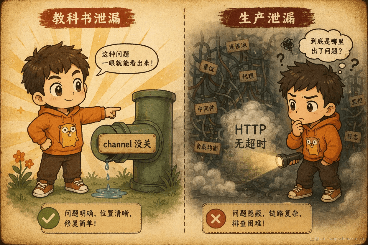教科书泄漏 vs 生产泄漏