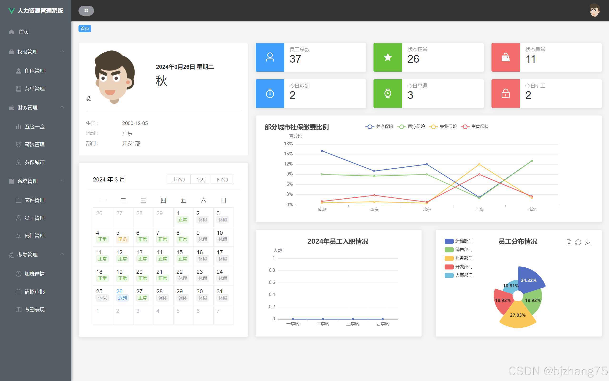 一款基于spring boot vue elementui的人力资源管理系统,有权限,财务,