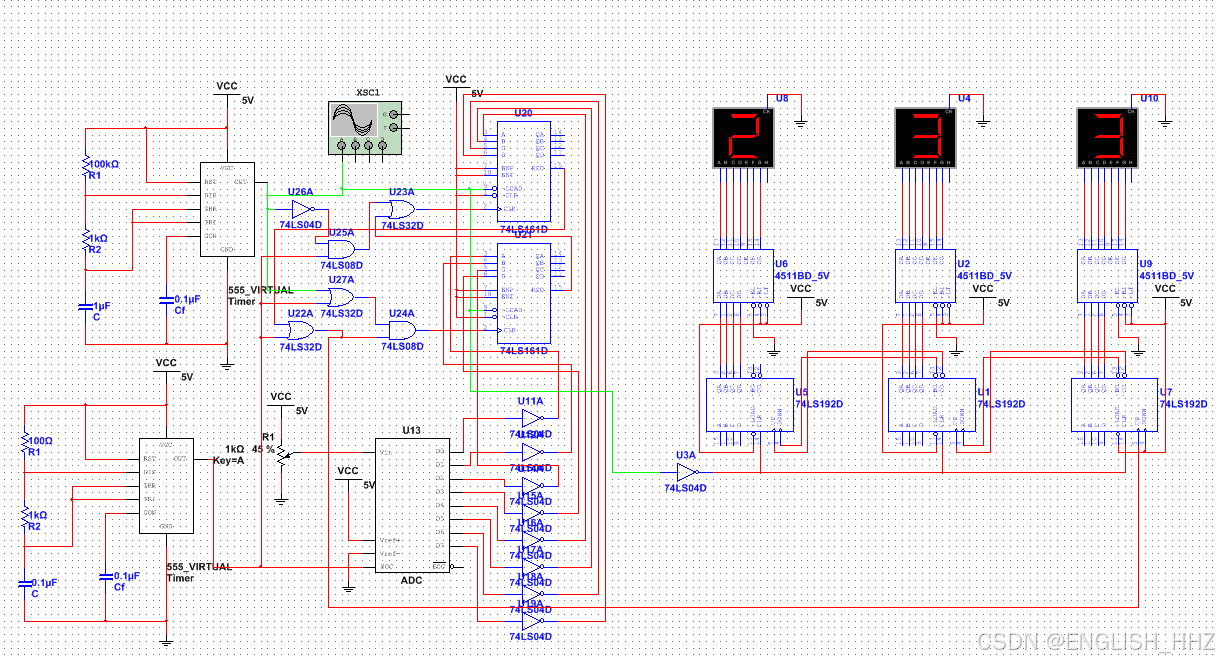 1032,基于mutisim数字电路的ad转换显示