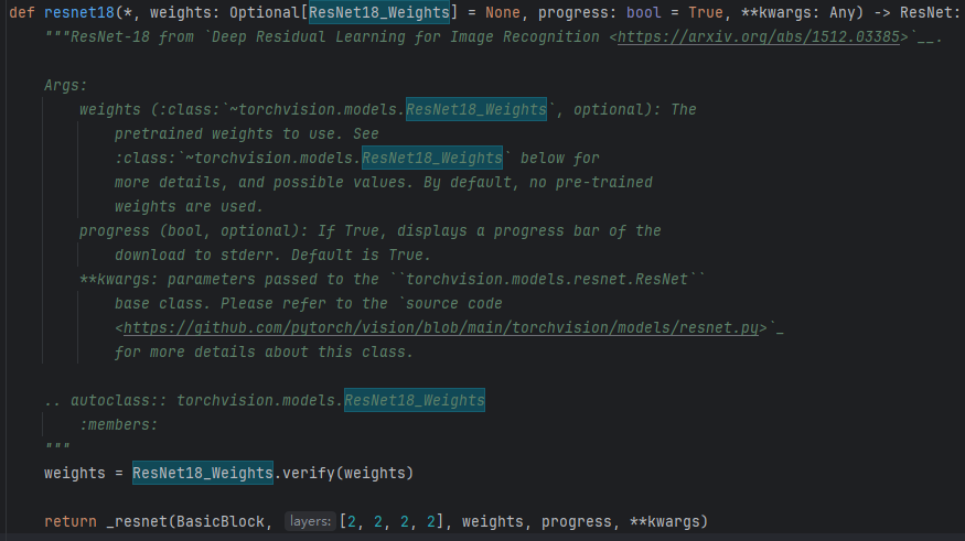 resnet18中的参数