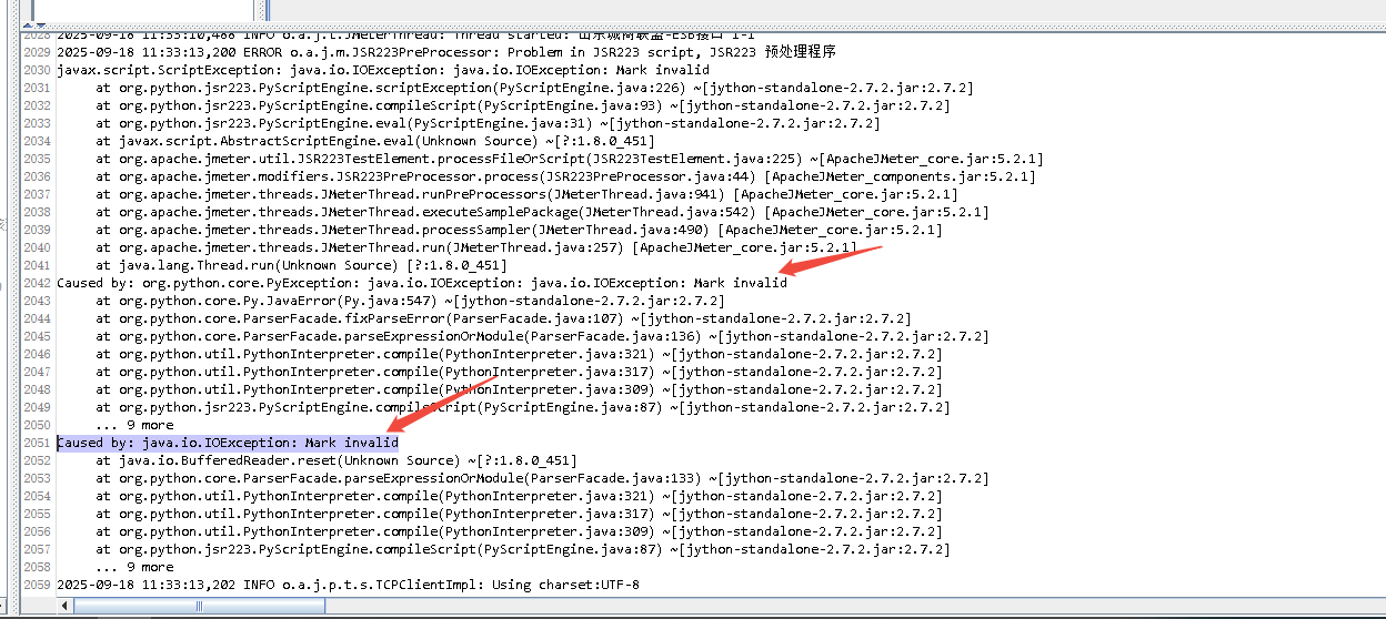 Caused by: org.python.core.PyException: java.io.IOException: java.io.IOException: Mark invalid