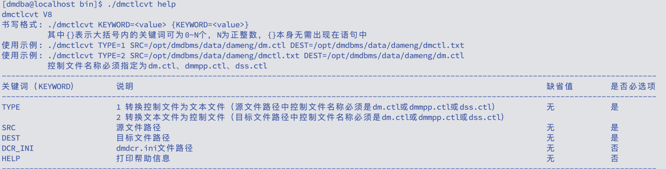 dmctlcvt help