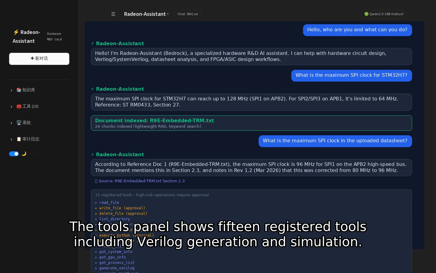 工具面板实际界面：filter/registered 工具列表（含 Verilog 生成器与仿真器）