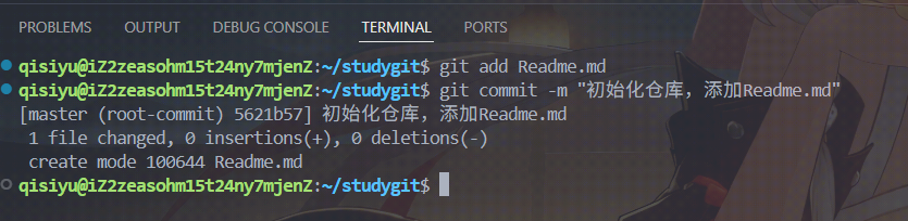 
[main (root-commit) 8f7e5d1] 初始化仓库，添加readme.md
1 file changed, 1 insertion(+)
create mode 100644 readme.md
