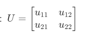 [
U = \begin{bmatrix}
u_{11} & u_{12} \
u_{21} & u_{22}
\end{bmatrix}
]