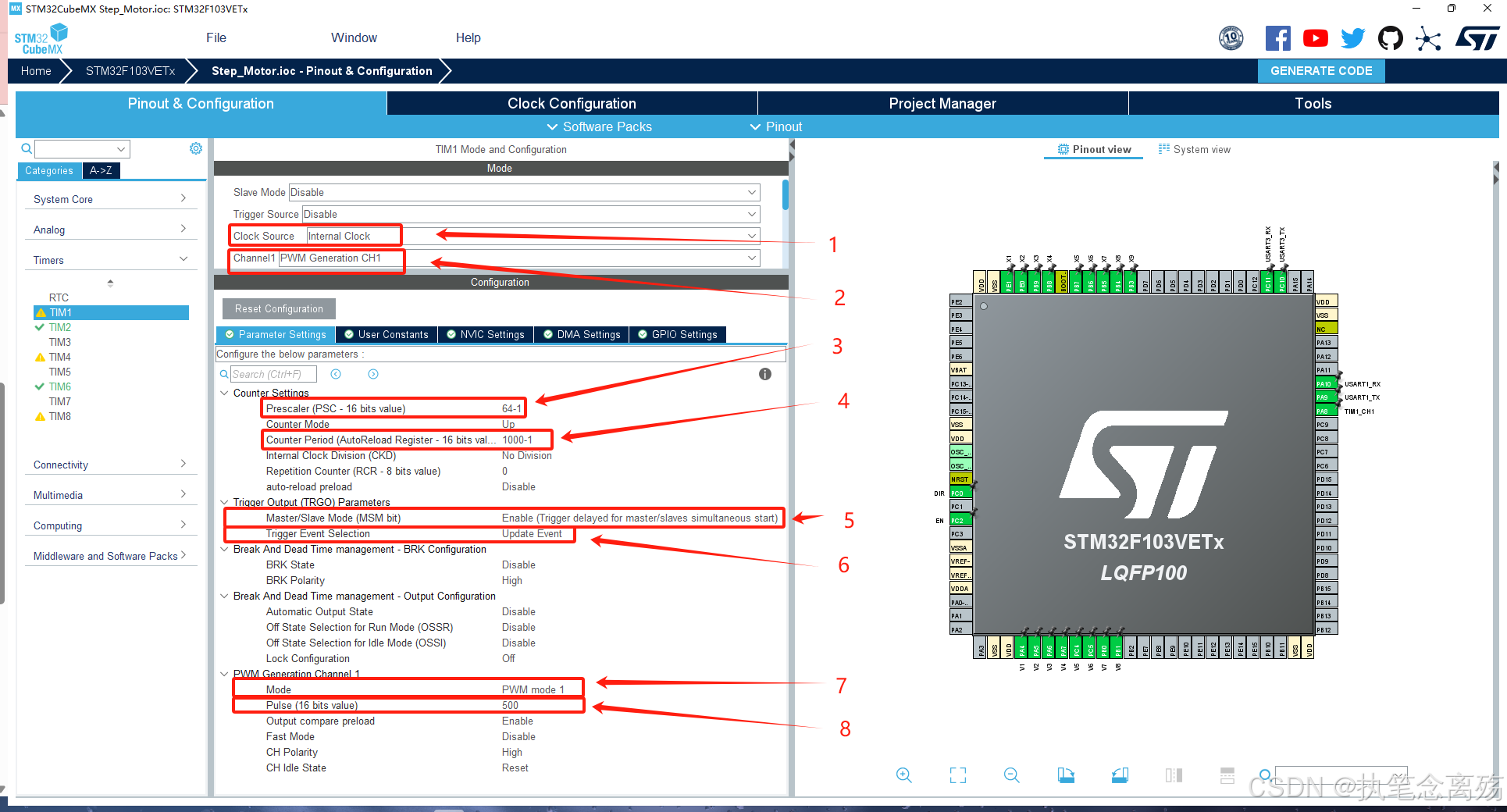 基于STM32CubeMX配置TIM1和TIM2级联精确输出指定个数的PWM波控制步进电机_stm32cubemx tim 级连-CSDN博客