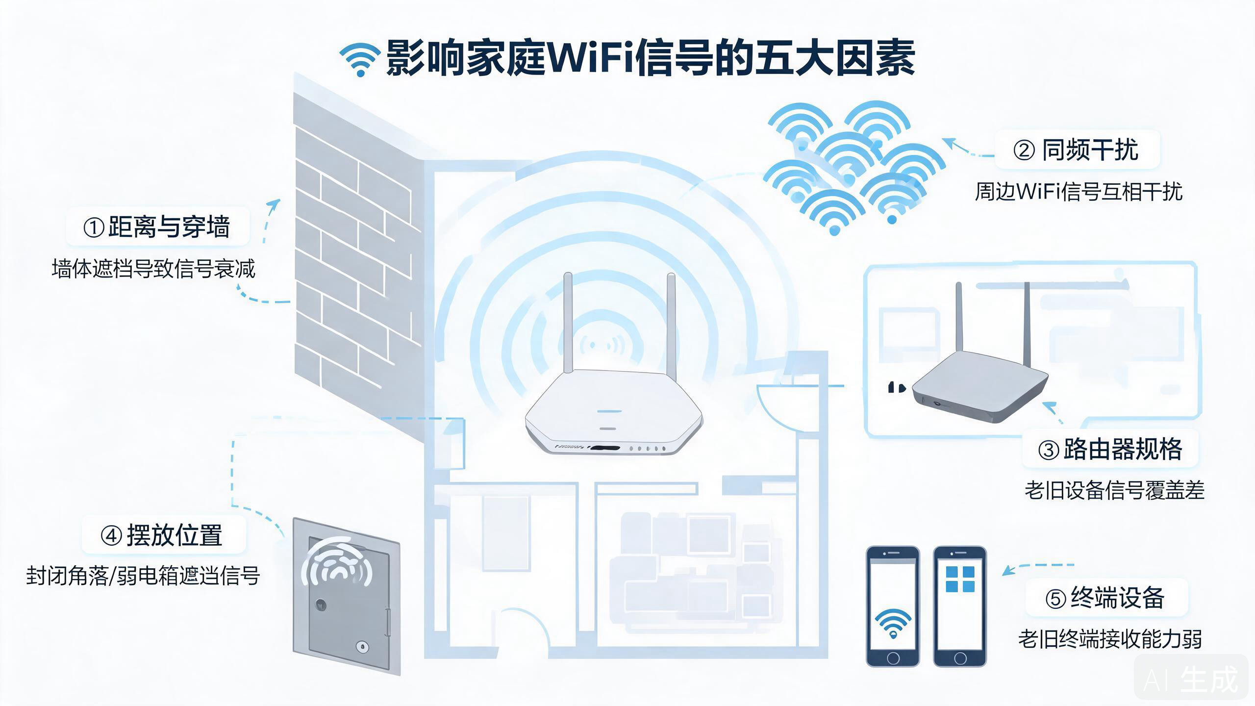 影响家庭WiFi信号的5大因素示意图