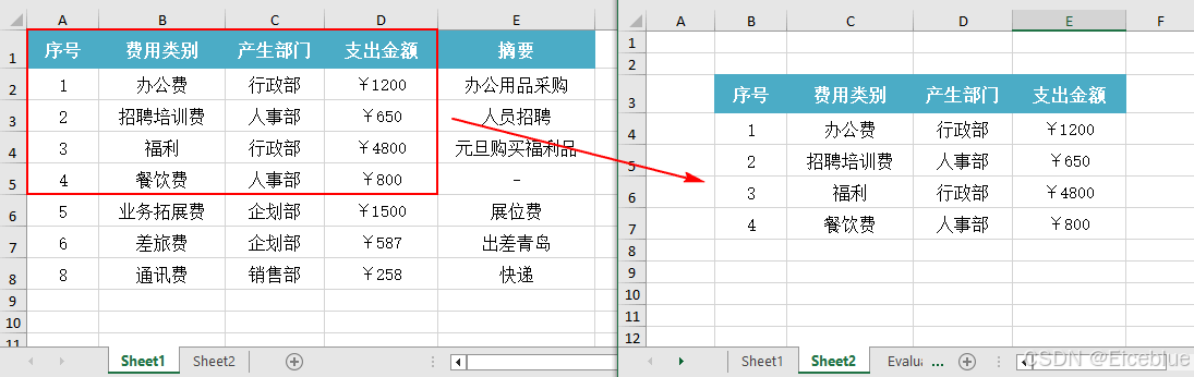 复制Excel中的单元格区域