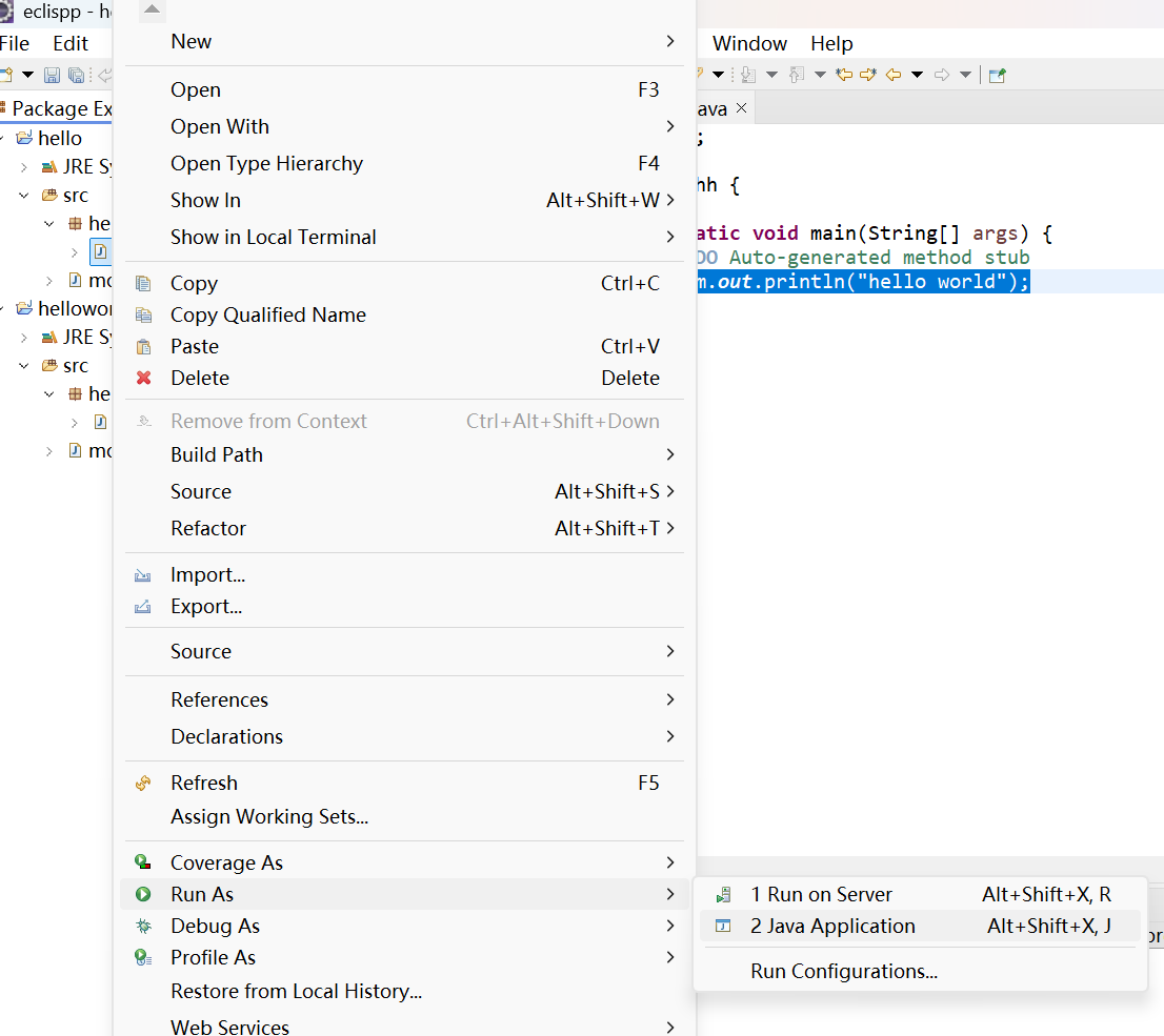 在eclipse用java编写hello world_eclipcse java 编译hello world-CSDN博客