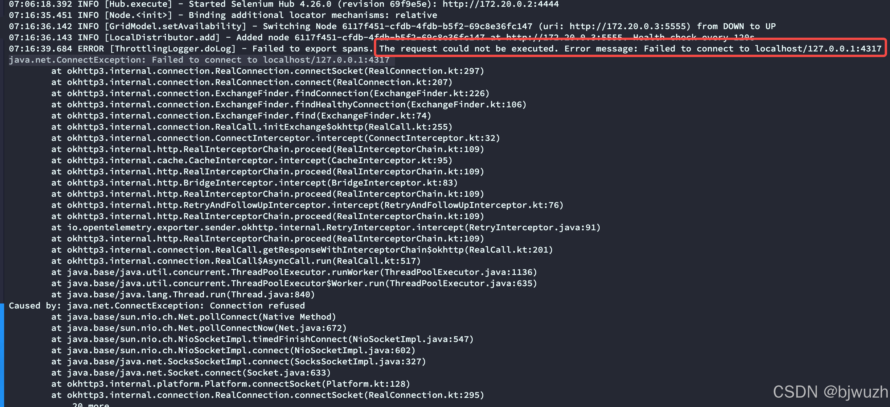 报错：The request could not be executed. Error message: Failed to connect ...