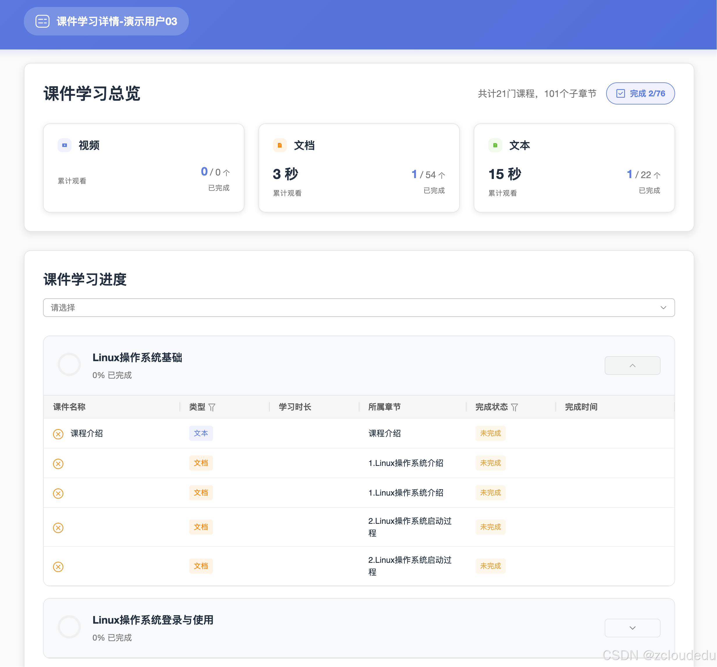 ZCloud云实验室-课件学习情况