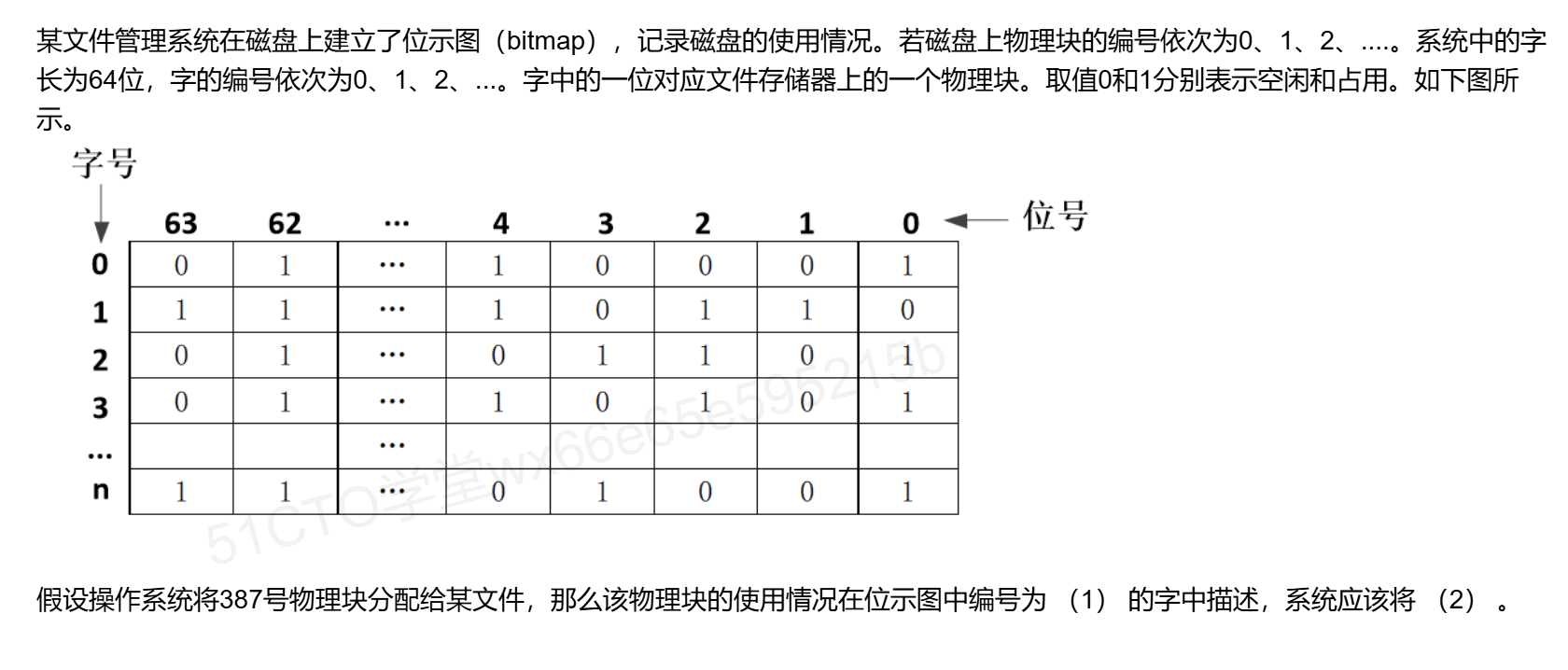 软件设计师:操作系统-位示图_那么16335号物理块的使用情况在位示图中的第(2) 个字中描述;-CSDN博客