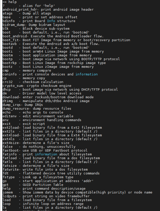 uboot 命令列表