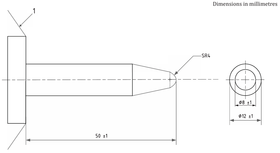 静电放电发生器的空气放电尖端 单位:毫米