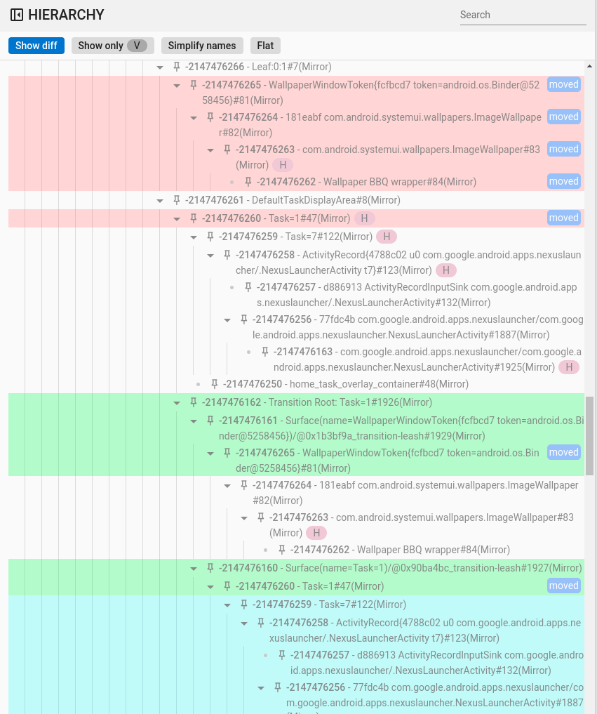 “Show diff”层次结构
