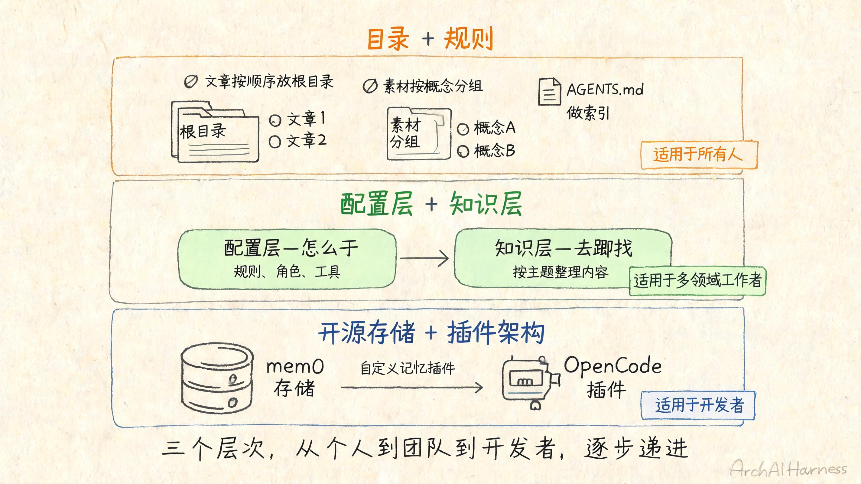 三种长期记忆组织方式,覆盖从个人到团队到开发者的递进需求
