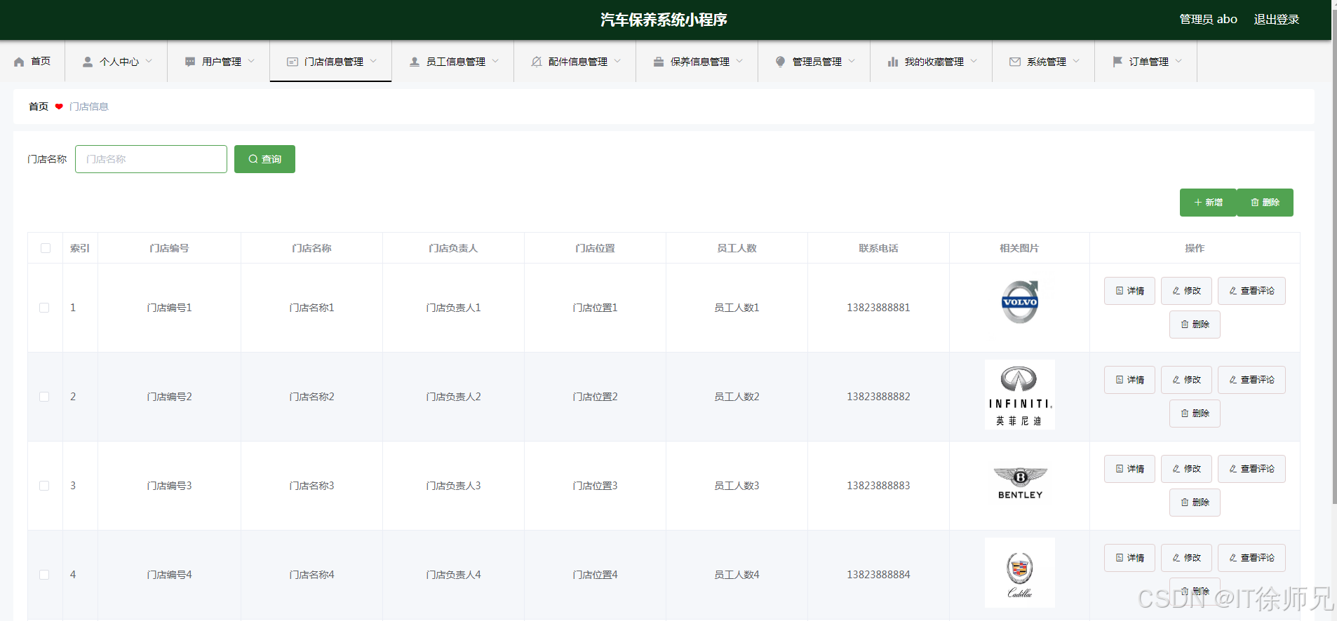 图5.1 门店信息管理页面