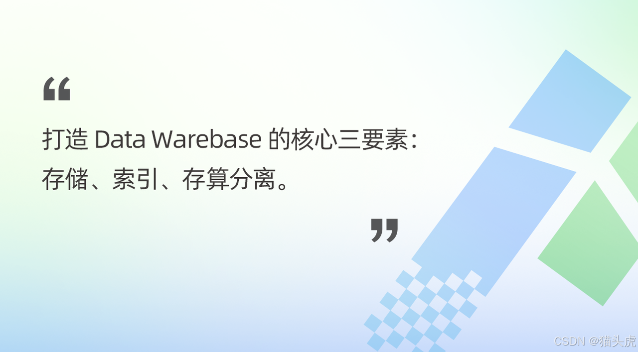 数据库和大数据的最重要的三个能力，第一是存储，第二是索引，第三是在高速存储上做到数据库级别的存算分离