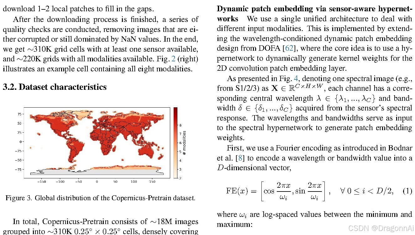 图4：Figure 3. Global distribution of the Copernicus-Pretrain dataset. ω i ω i where ω i are lo
