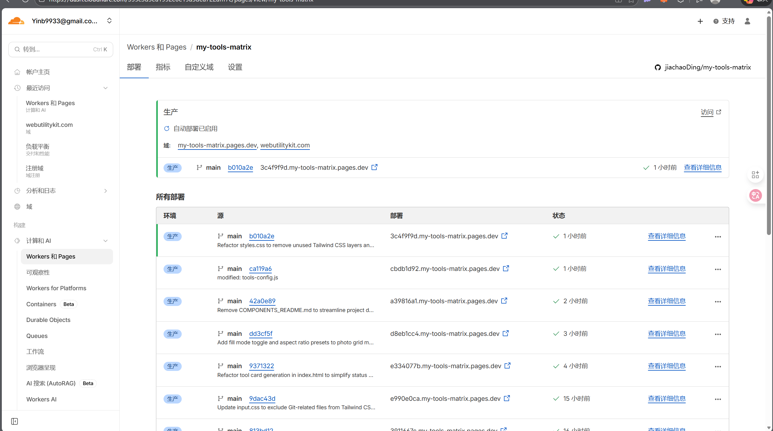 Cloudflare Pages 仪表盘截图