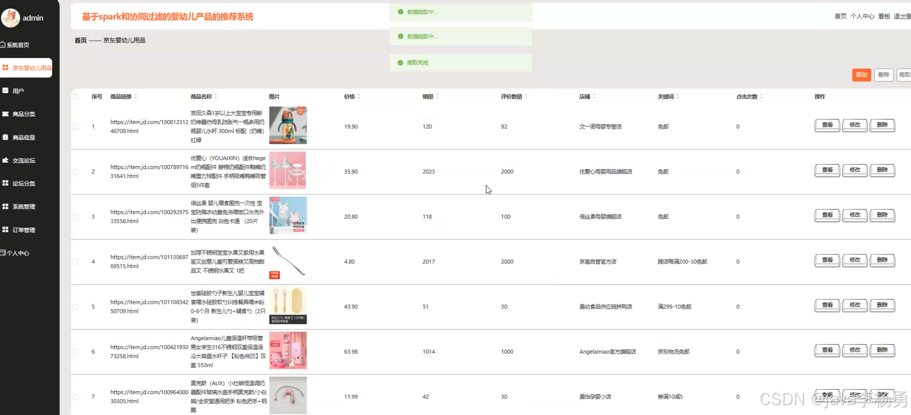基于SpringBoot+大数据+Hadoop+spark和协同过滤的婴幼儿产品的推荐系统设计与开发(源码+精品论文+答辩PPT等资料)-CSDN博客