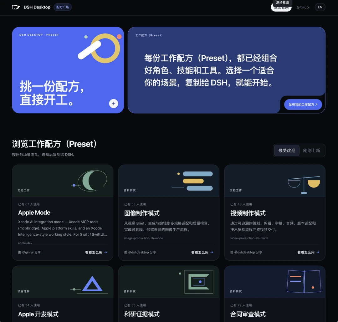 DSH Desktop Preset广场与工作配方