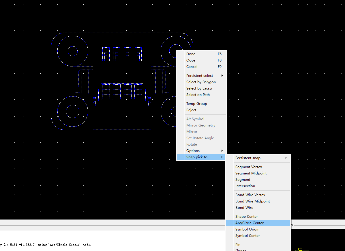 Snap pick to -->Arc/Circle Center