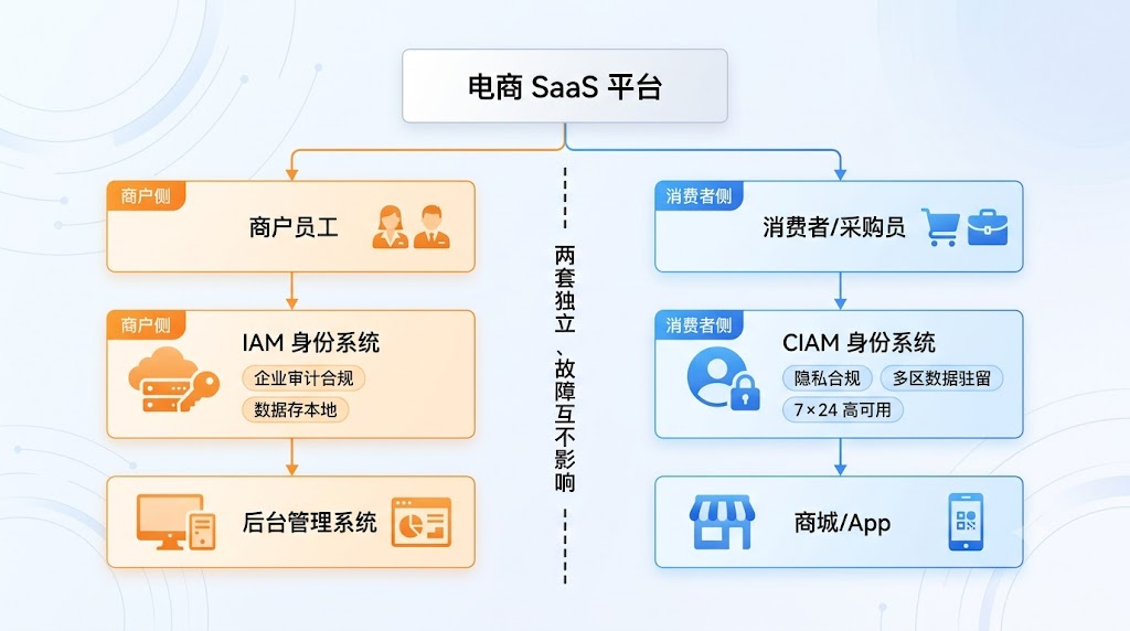 商户侧 IAM 与消费者侧 CIAM 的双 IDP 分层