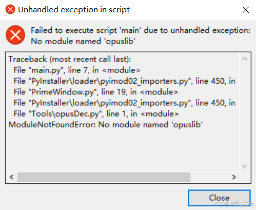 execute error without opuslib