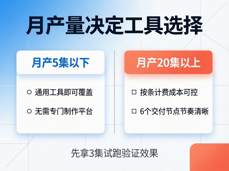 月产20集以上按条计费、6个交付节点节奏清晰，计价分档与六类场景的覆盖边界随之展开。
