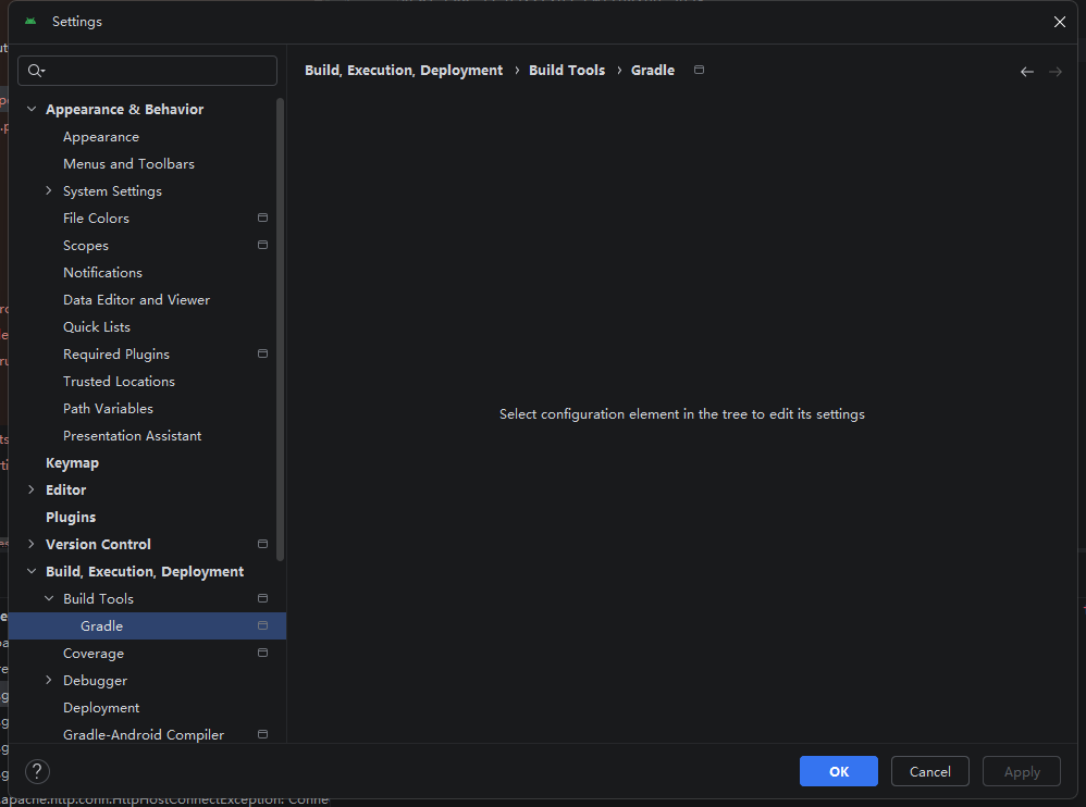 Android Studio点击Gradle显示Select configuration element in the tree to ...