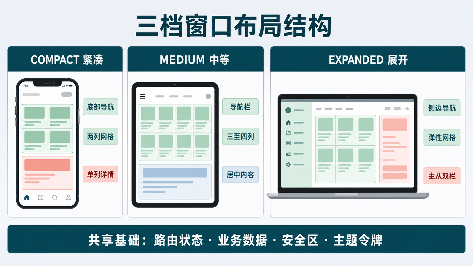 compact、medium、expanded 三档布局结构