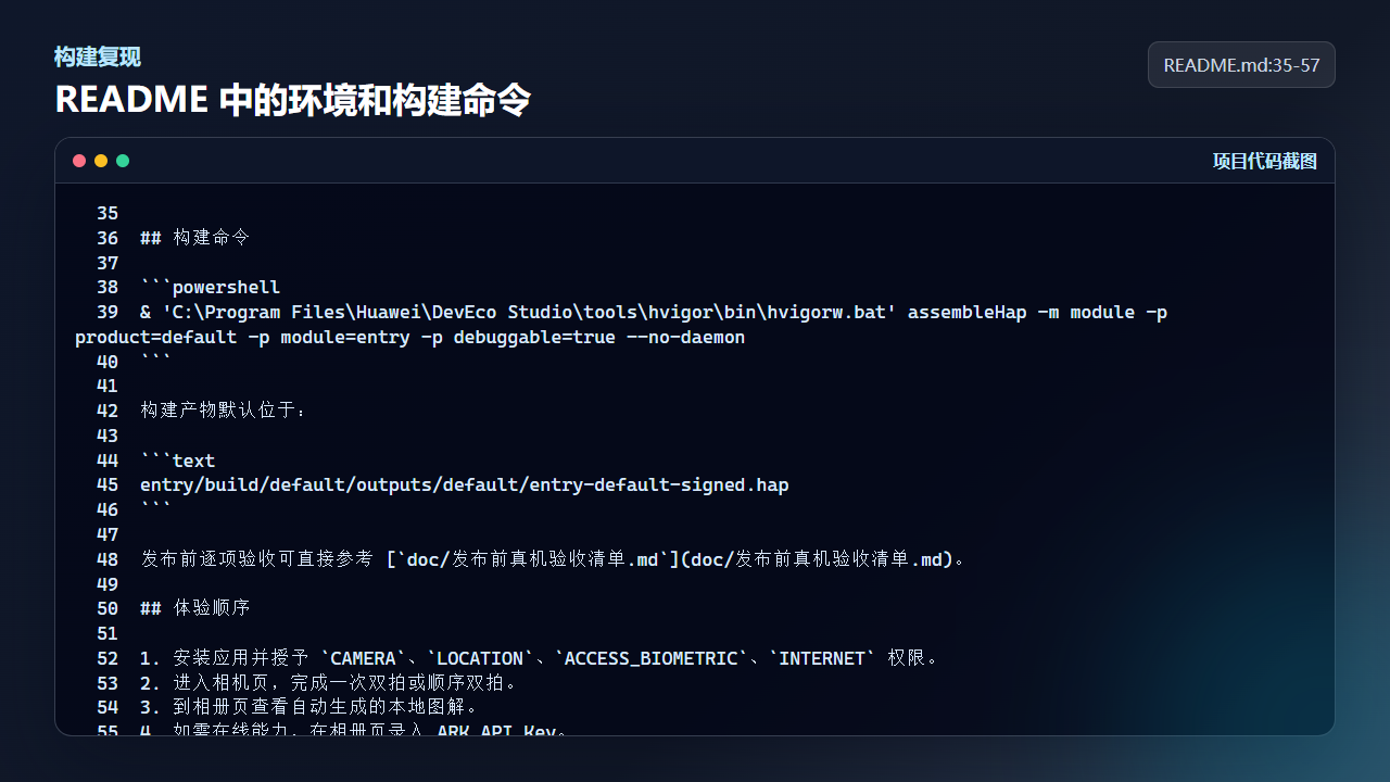 构建命令和产物路径是发布材料的一部分