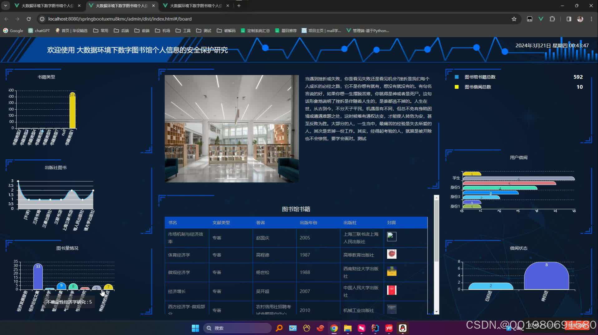 基于springboot+vue的大数据环境下数字图书馆个人信息的安全保护研究(源码+论文+部署讲解等)