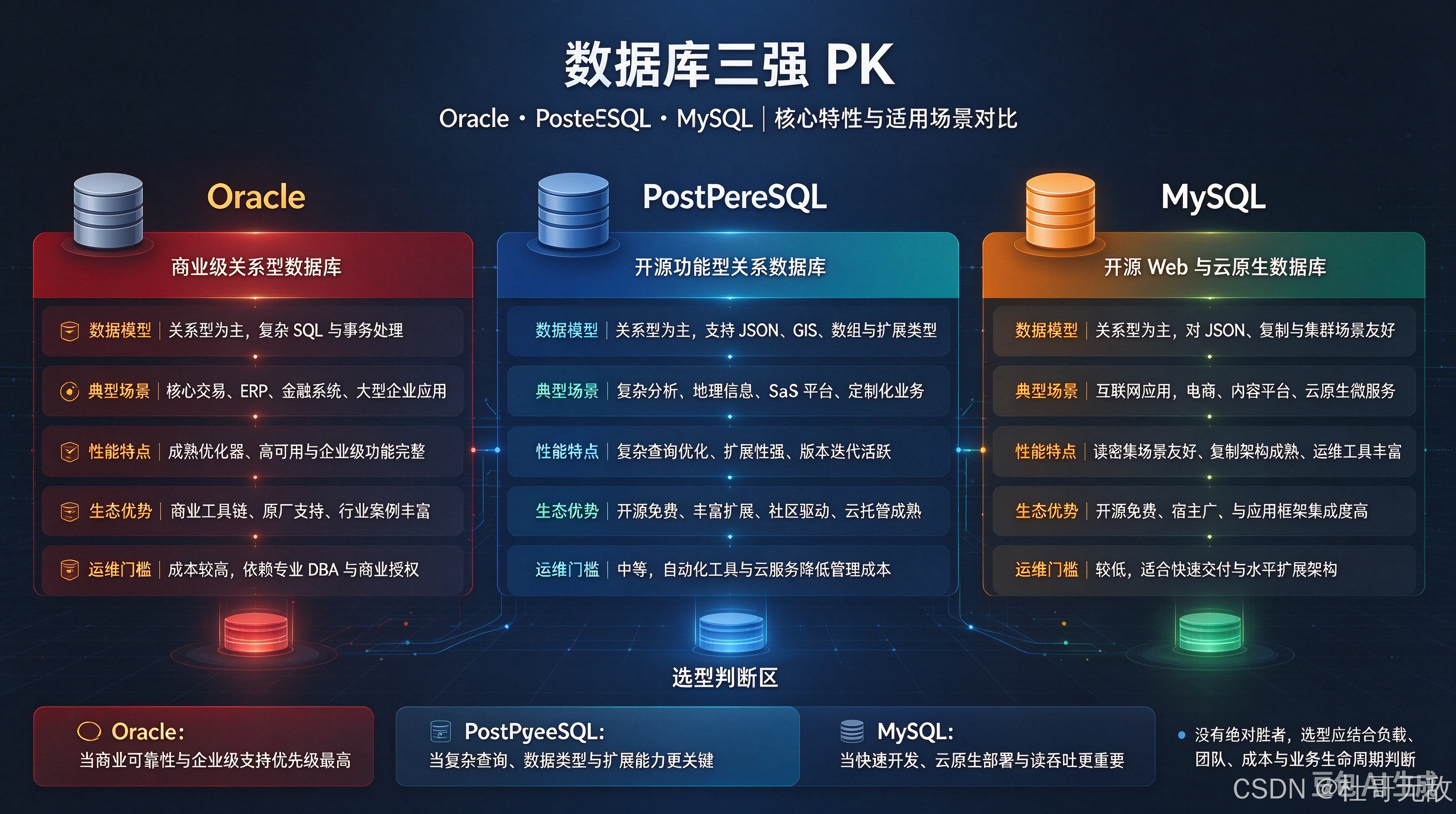 数据库三强PK：Oracle、PostgreSQL、MySQL 全景与优劣势深析