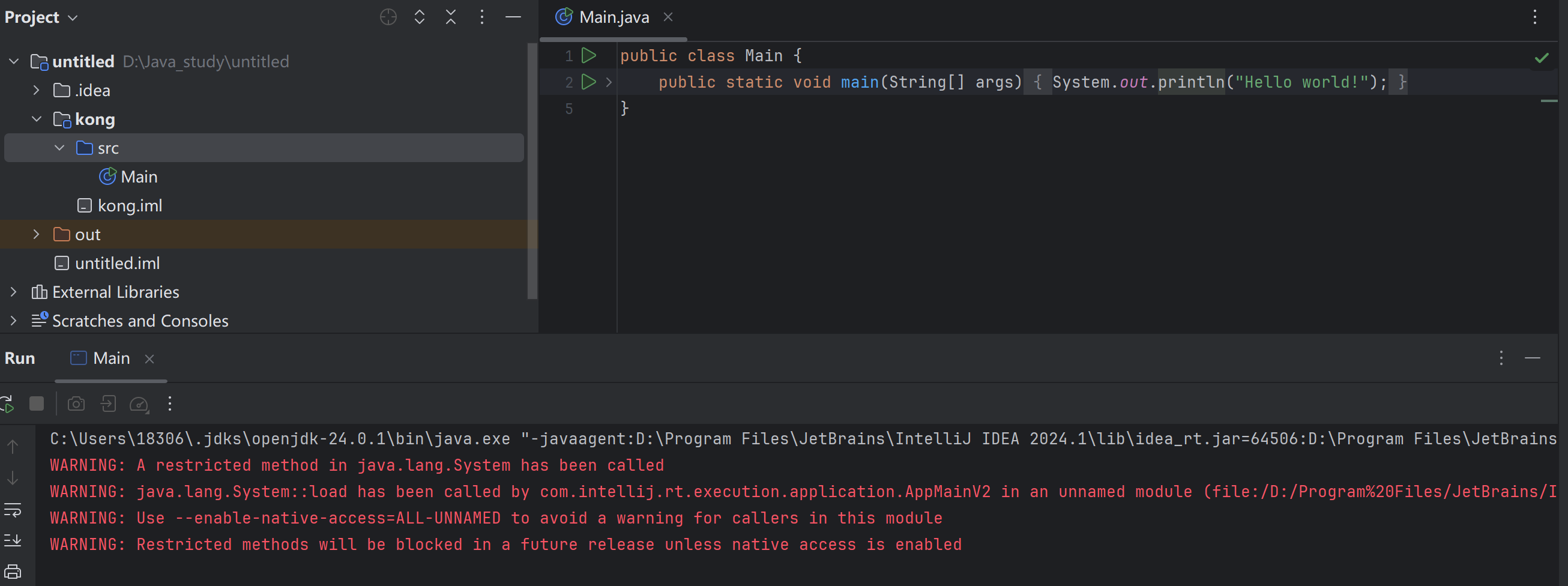 IntelliJ IDEA 解决WARNING: A restricted method in java.lang.System has been called等警告问题