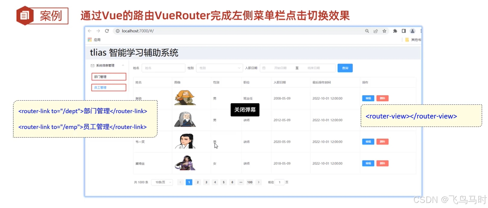 通过Vue的路由VueRouter完成左侧菜单栏点击切换效果
