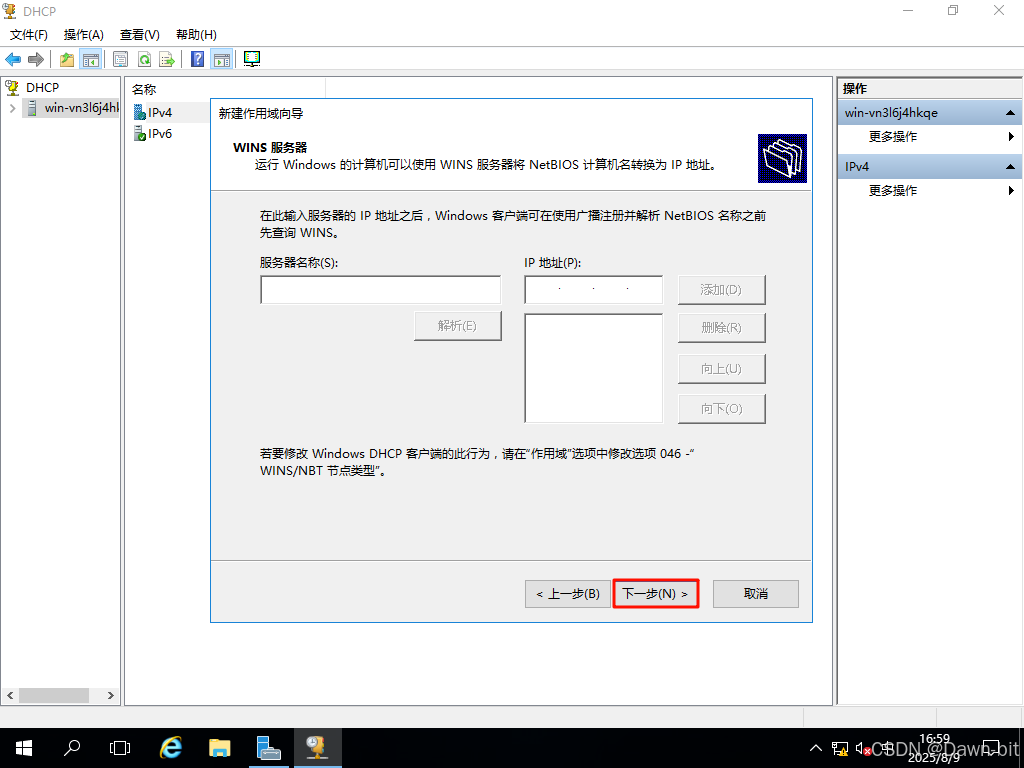跳过 DHCP WINS 配置