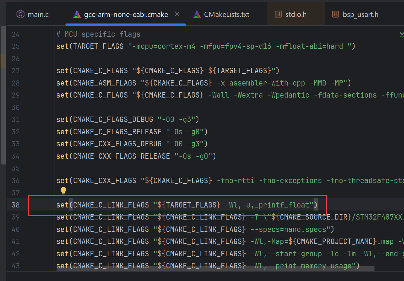 CLion 在 STM32 环境下重定向 printf 无法输出 float 数据的解决办法_stm32 printf float