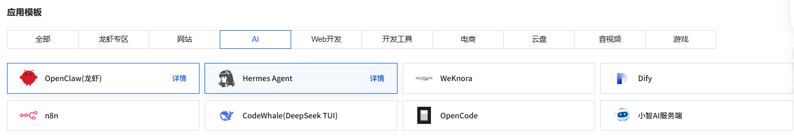 选择 Hermes Agent 镜像