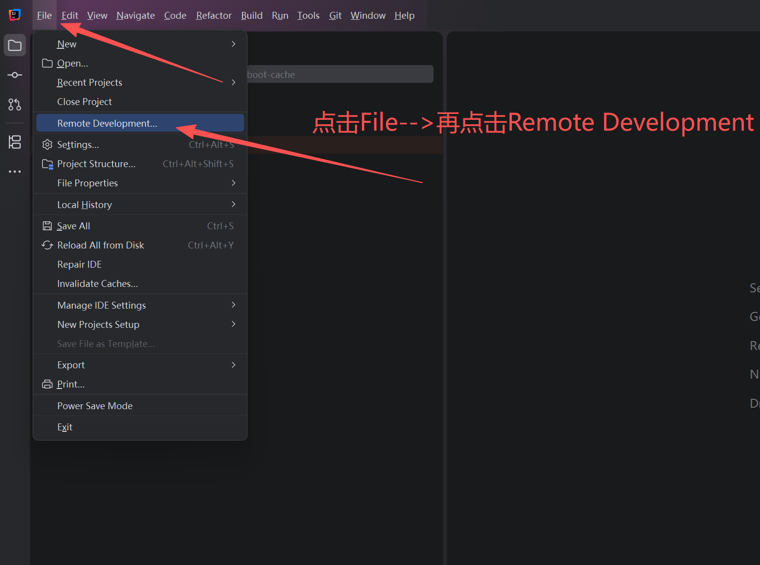 点击File->再点击Remote Development